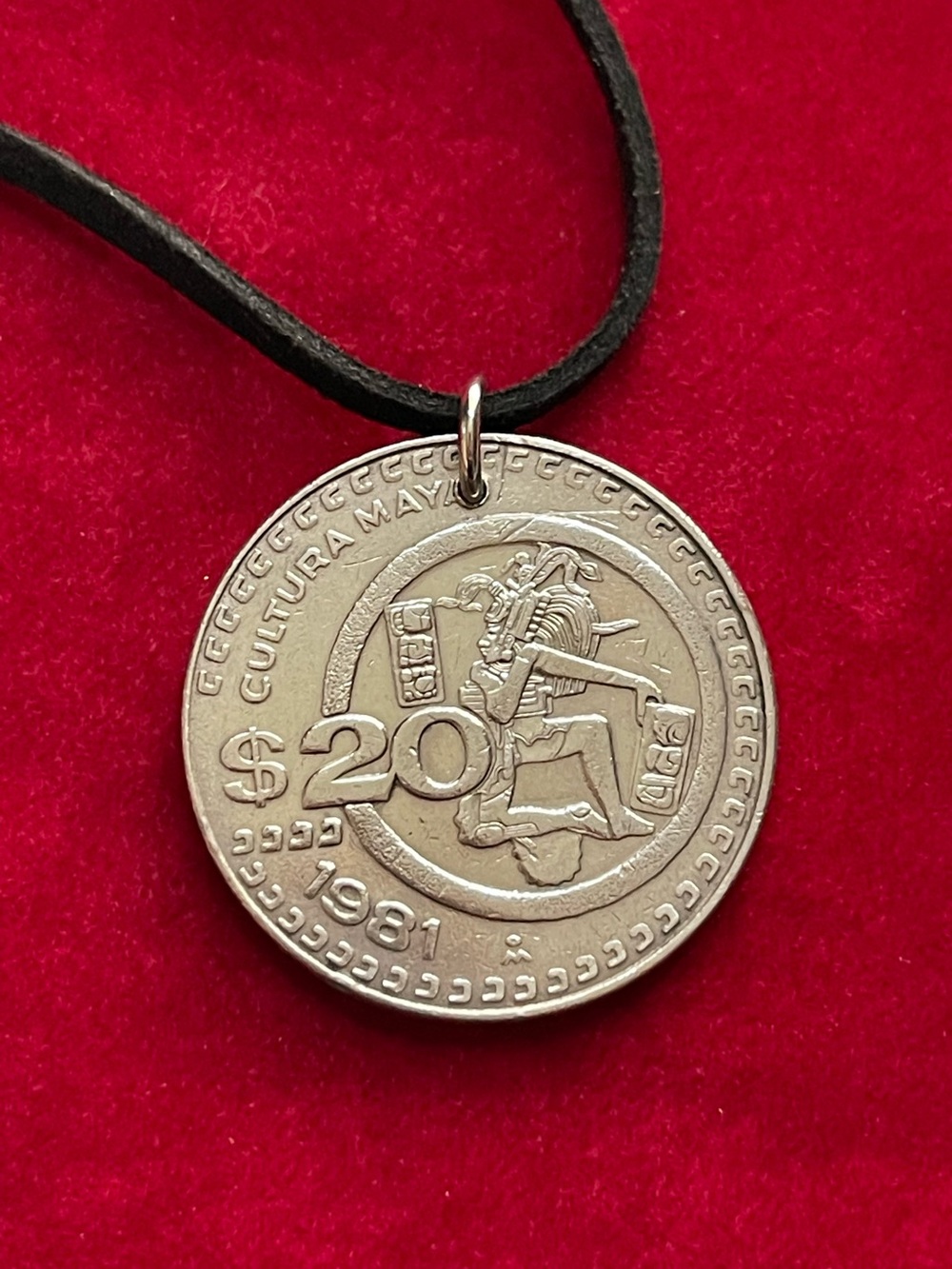 Vintage Mayan Mexican $20 Coin Pendant necklace